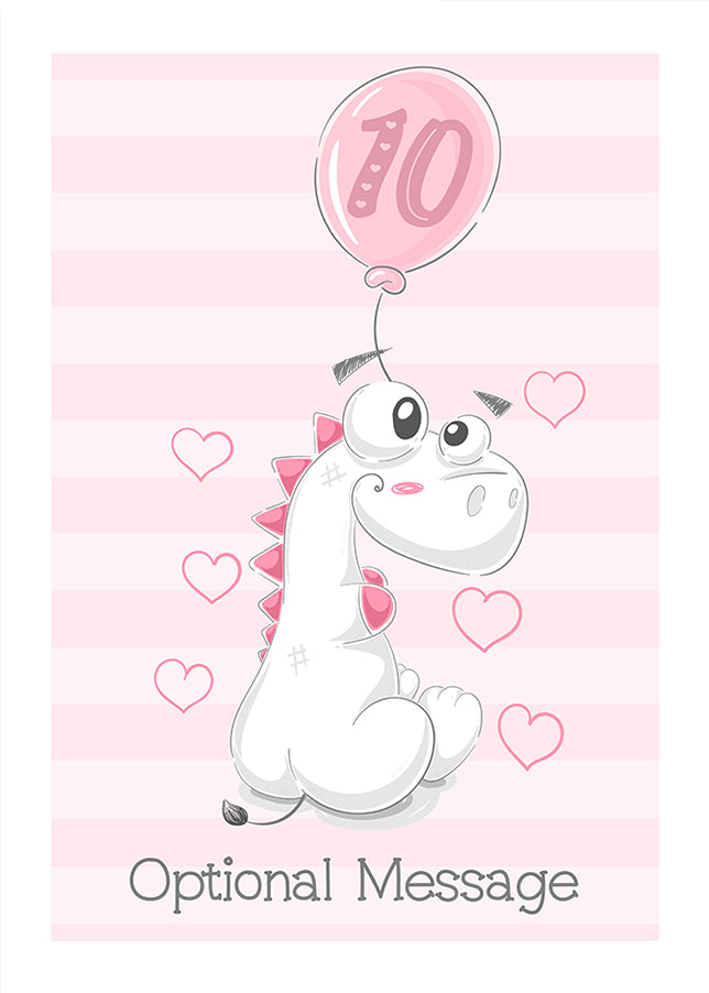 Great Niece & Granddaughter 10th Birthday Card for Girl - White Dinosaur