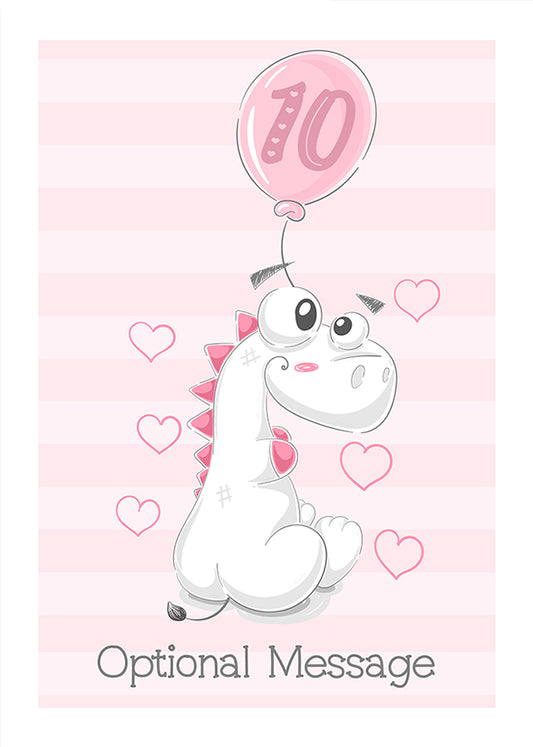 Great Niece & Granddaughter 10th Birthday Card for Girl - White Dinosaur