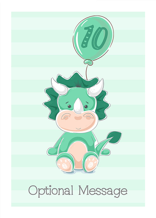 Green Dinosaur 10th Birthday Card for Boys