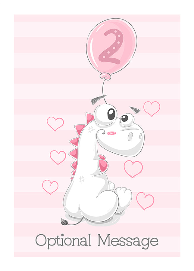 Great Niece & Granddaughter 2nd Birthday Card for Girl - White Dinosaur