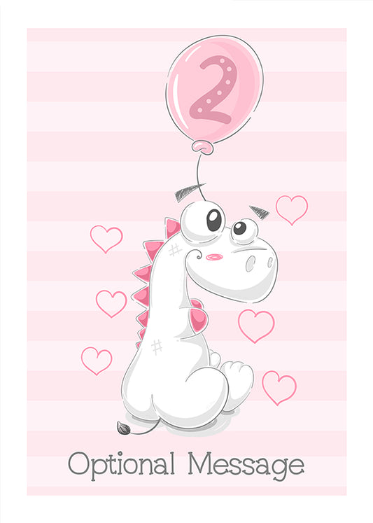 Great Niece & Granddaughter 2nd Birthday Card for Girl - White Dinosaur