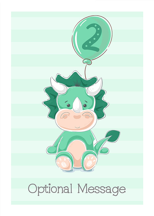 Green Dinosaur 2nd Birthday Card for Boys