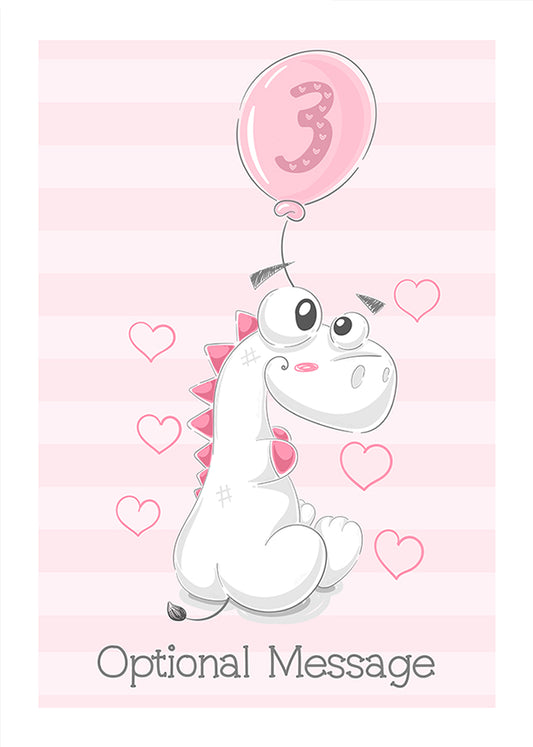 Great Niece & Granddaughter 3rd Birthday Card for Girl - White Dinosaur