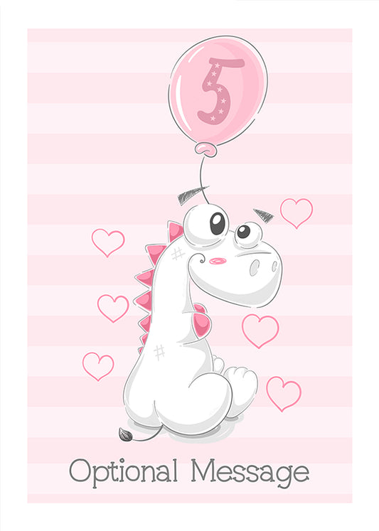 Great Niece & Granddaughter 5th Birthday Card for Girl - White Dinosaur