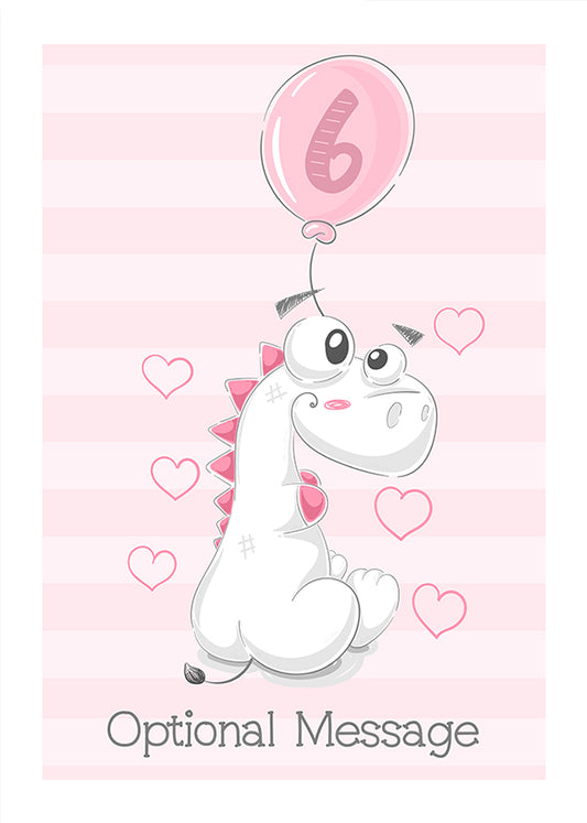 Great Niece & Granddaughter 6th Birthday Card for Girl - White Dinosaur