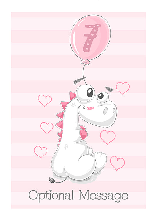 Great Niece & Granddaughter 7th Birthday Card for Girl - White Dinosaur