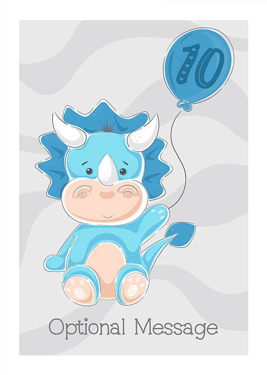 Personalised Cute 10th Birthday Card - Blue Dinosaur