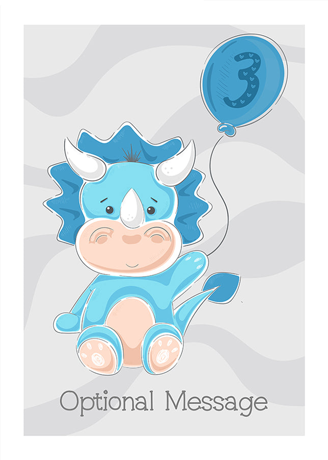 Personalised Cute 3rd Birthday Card - Blue Dinosaur