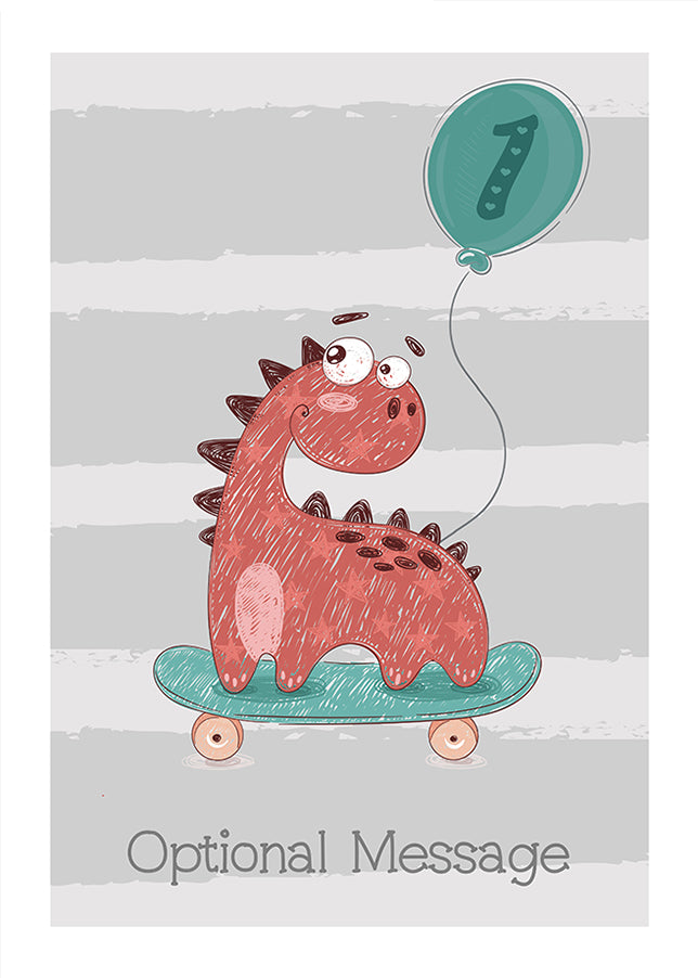 Personalised Cute 1st Birthday Card - Skateboard Dinosaur