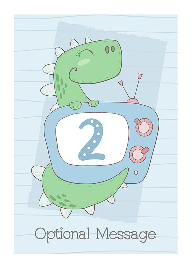 Personalised Cute 2nd Birthday Card - Dinosaur with TV