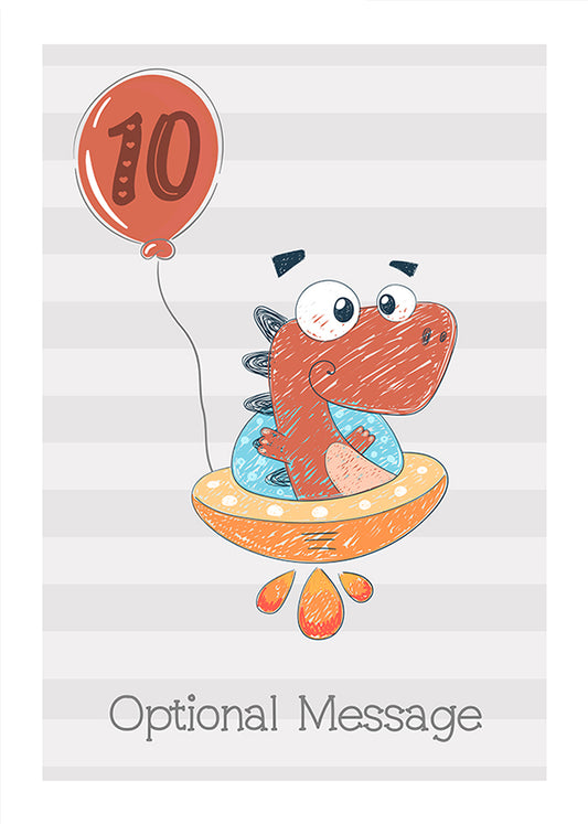 Boys 10th Birthday Card - Dinosaur UFO Cards