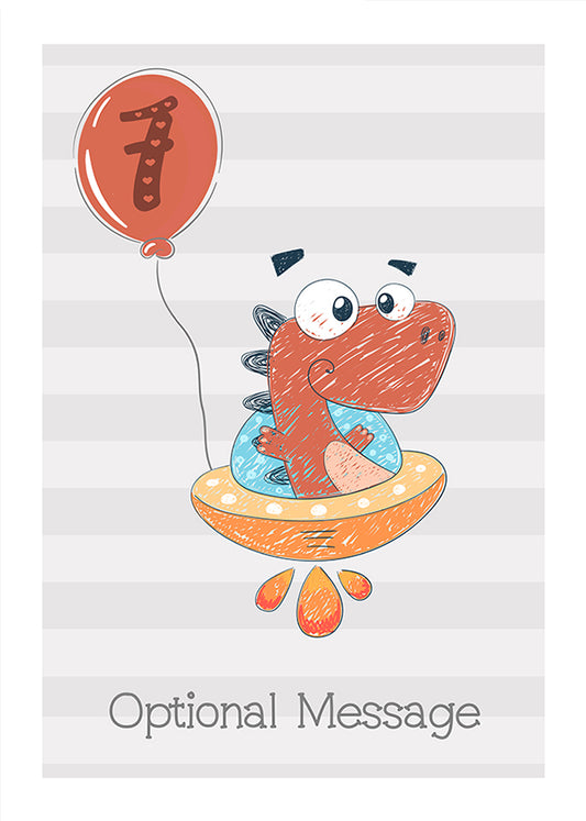 Boys 7th Birthday Card - Dinosaur UFO Cards