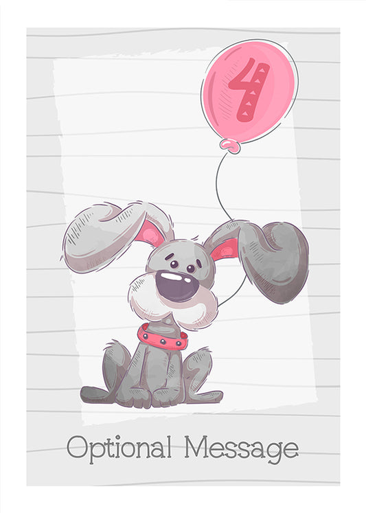 Personalised Cute 4th Birthday Card - Scruffy Grey Dog