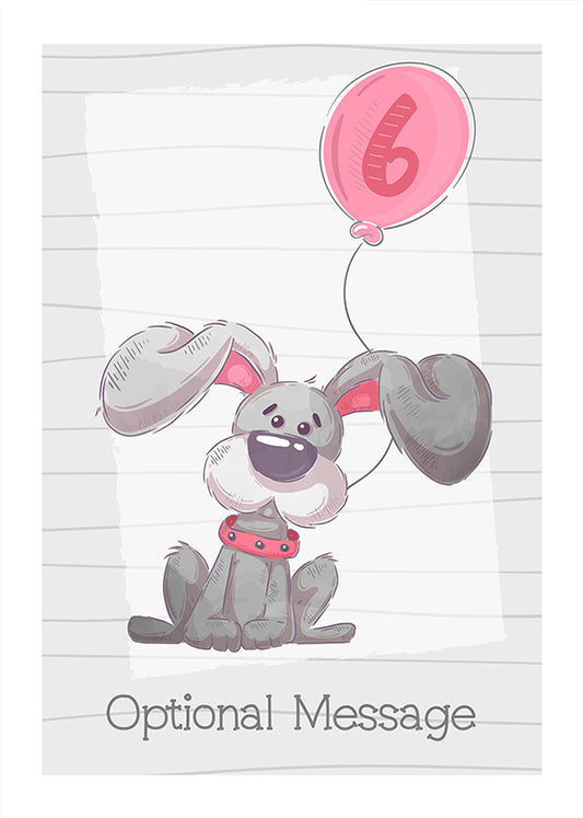 Personalised Cute 6th Birthday Card - Scruffy Grey Dog