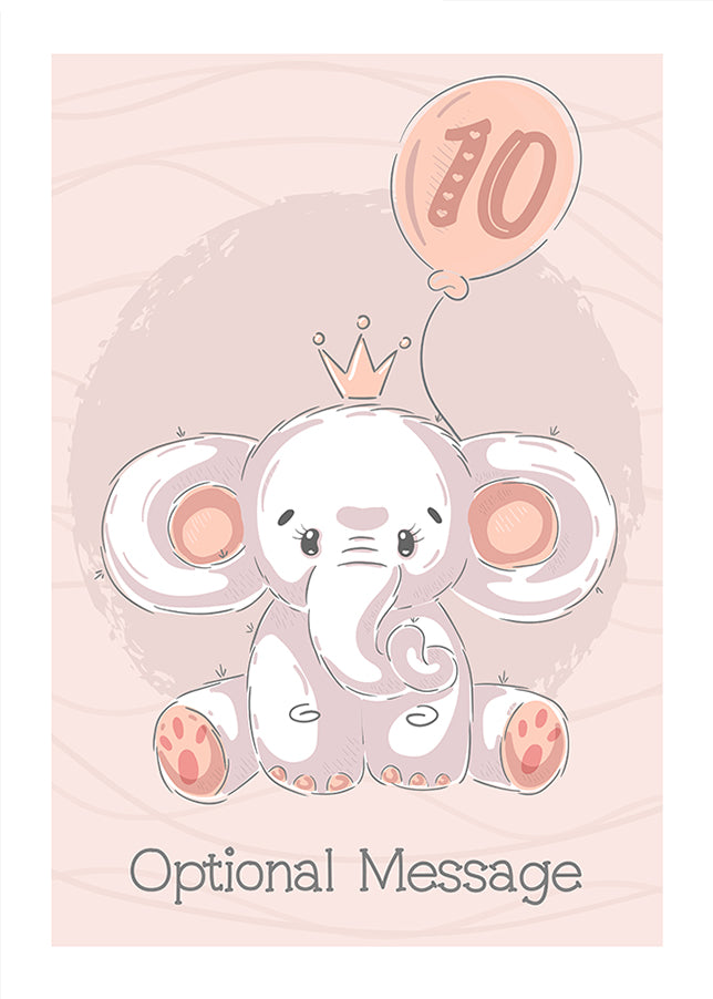 Personalised Cute 10th Birthday Card - Elephant