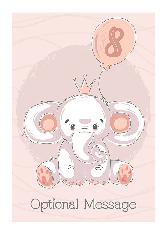 Personalised Cute 8th Birthday Card - Elephant