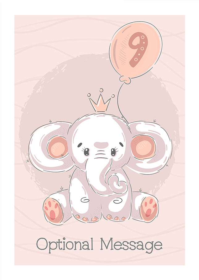 Personalised Cute 9th Birthday Card - Elephant