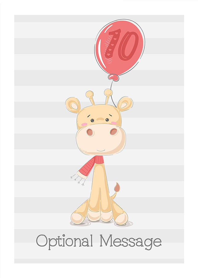 Cute Giraffe 10th Birthday Card for Kids