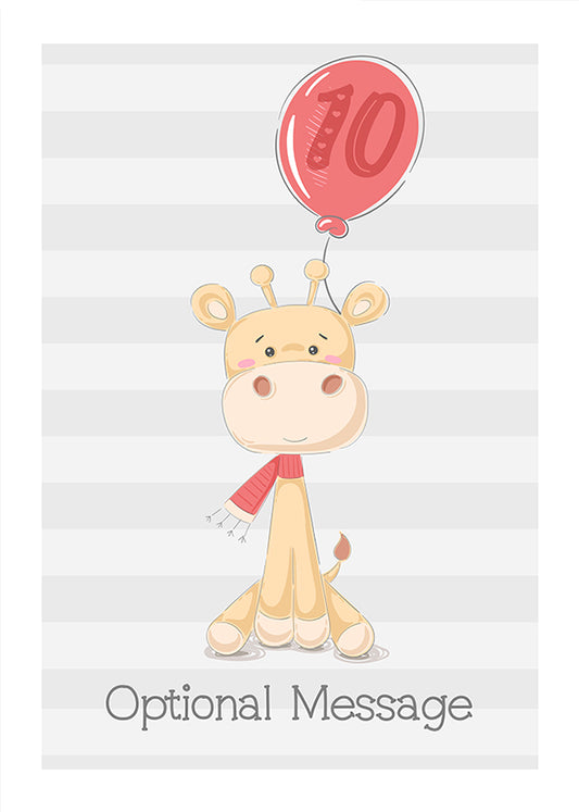 Cute Giraffe 10th Birthday Card for Kids