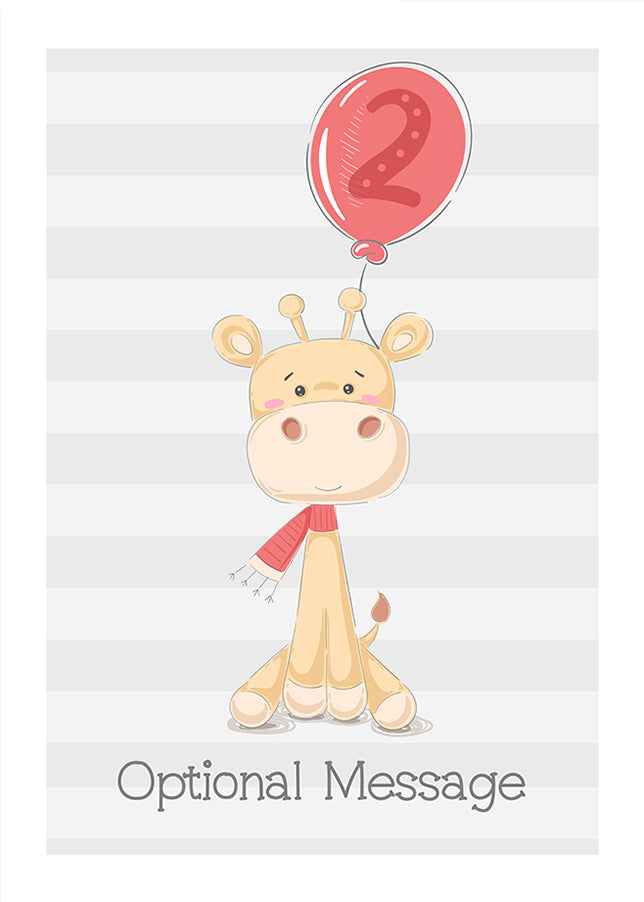 Cute Giraffe 2nd Birthday Card for Kids