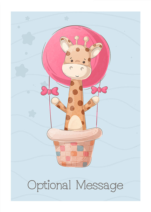 Personalised Giraffe Birthday Card - Cute Giraffe in Hot Air Balloon D2