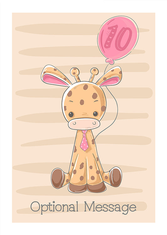 Personalised Cute 10th Birthday Card - Giraffe wearing Tie