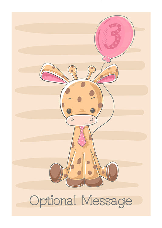 Personalised Cute 3rd Birthday Card - Giraffe wearing Tie