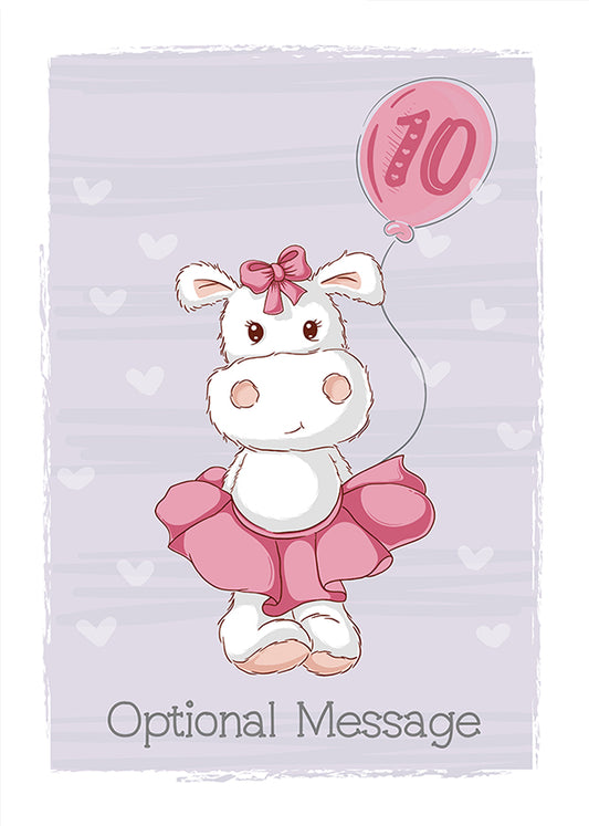 Personalised Cute 10th Birthday Card - Hippo in Tutu