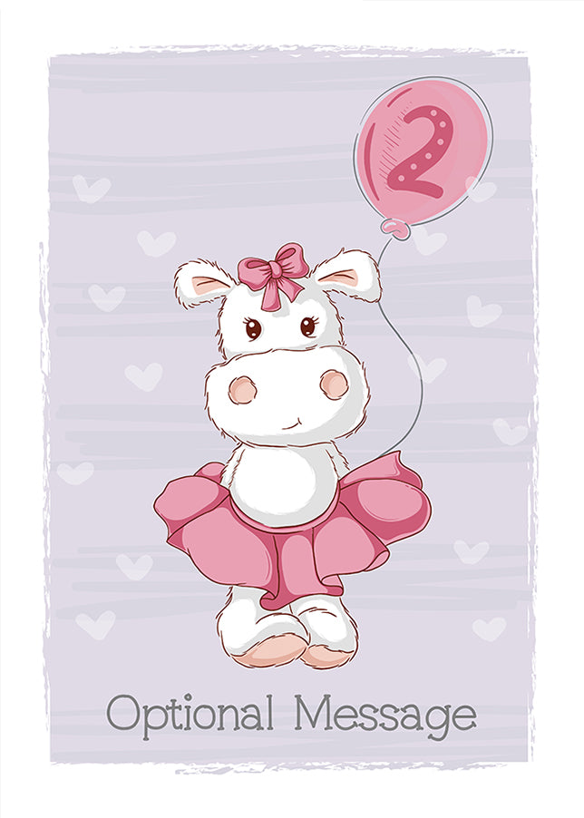 Personalised Cute 2nd Birthday Card - Hippo in Tutu