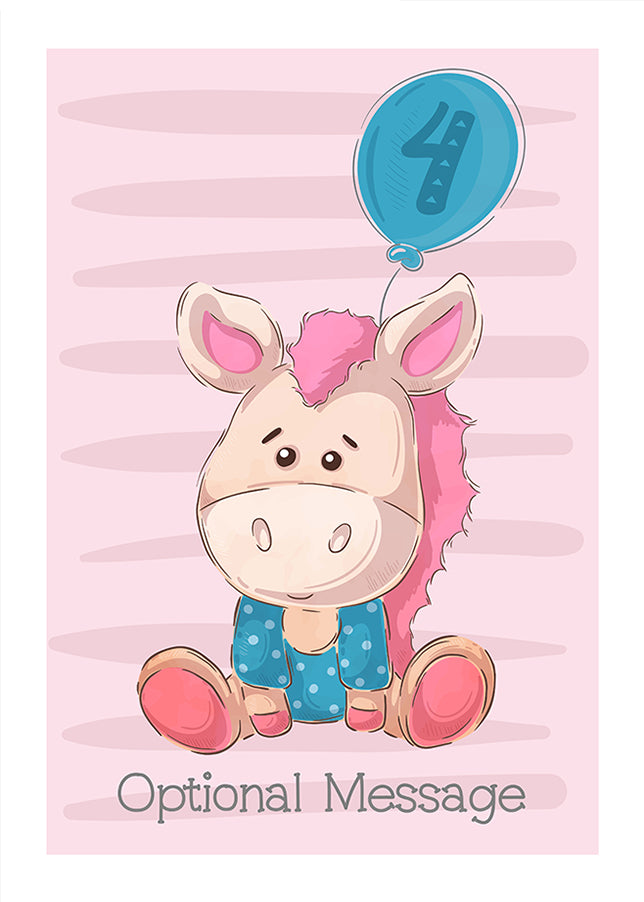 Personalised Cute 4th Birthday Card - Horse