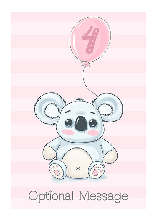 Koala 4th Birthday Card for Girls - Cute Cards