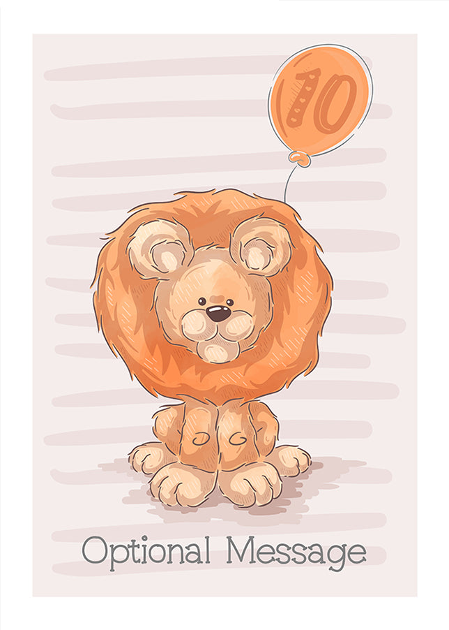 Personalised Cute 10th Birthday Card - Lion