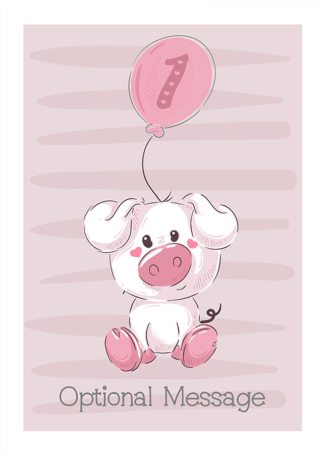 Personalised Cute 1st Birthday Card - Piggy Pig