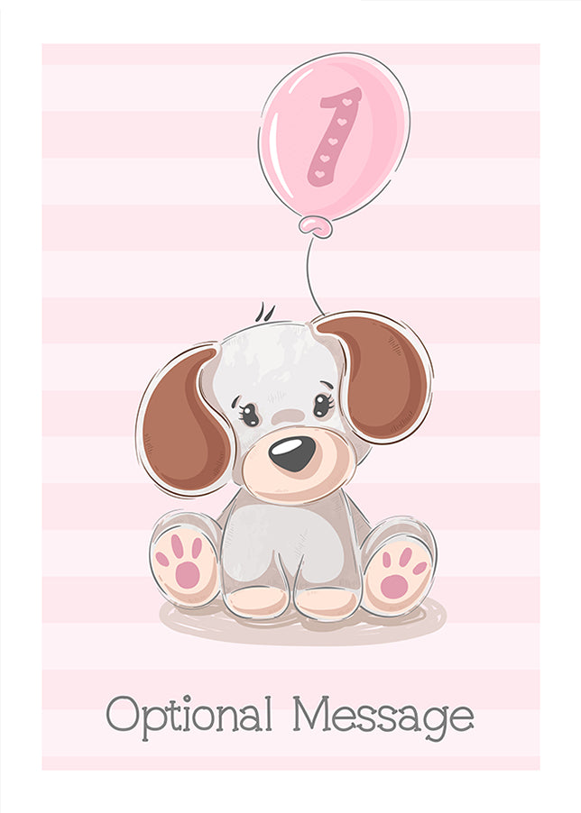 Puppy 1st Birthday Card for Girls