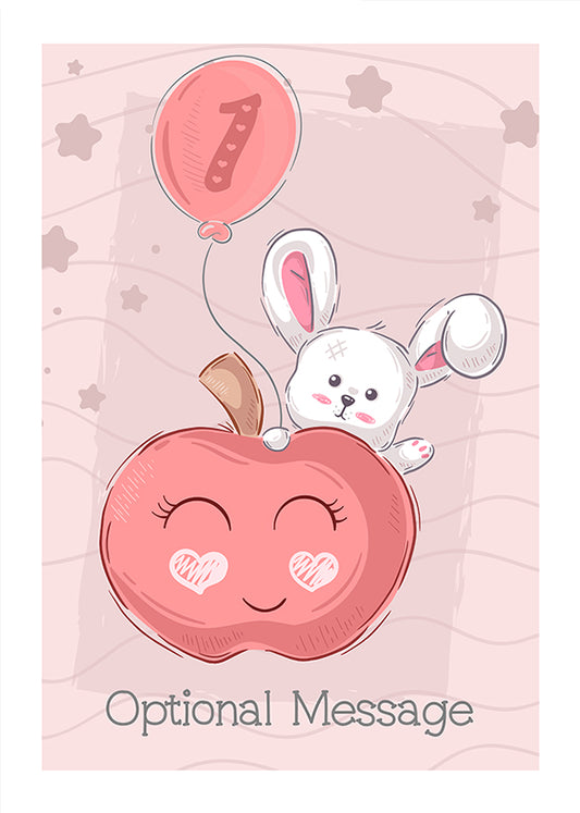 Personalised Cute 1st Birthday Card - Rabbit with Apple