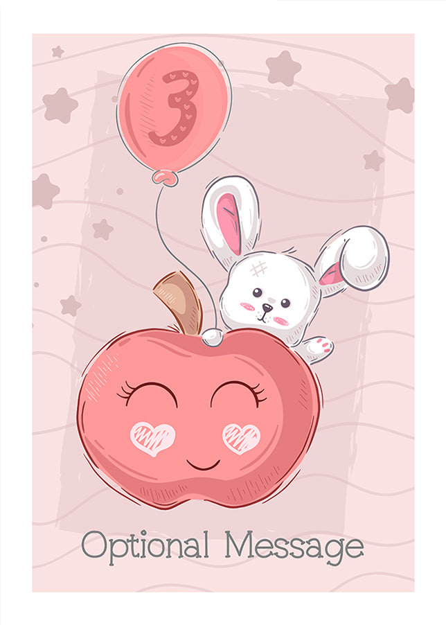 Personalised Cute 3rd Birthday Card - Rabbit with Apple