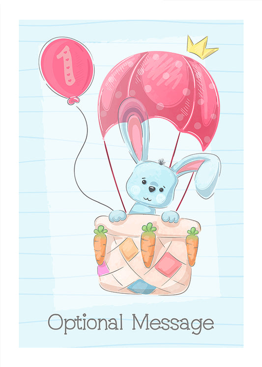 Personalised Cute 1st Birthday Card - Rabbit in a Hot Air Balloon