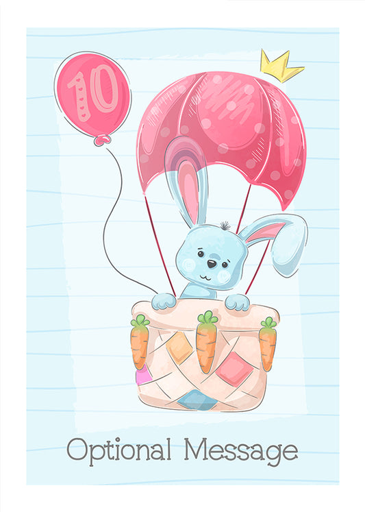 Personalised Cute 10th Birthday Card - Rabbit in a Hot Air Balloon