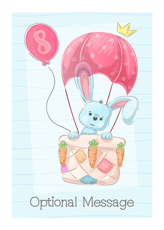 Personalised Cute 8th Birthday Card - Rabbit in a Hot Air Balloon