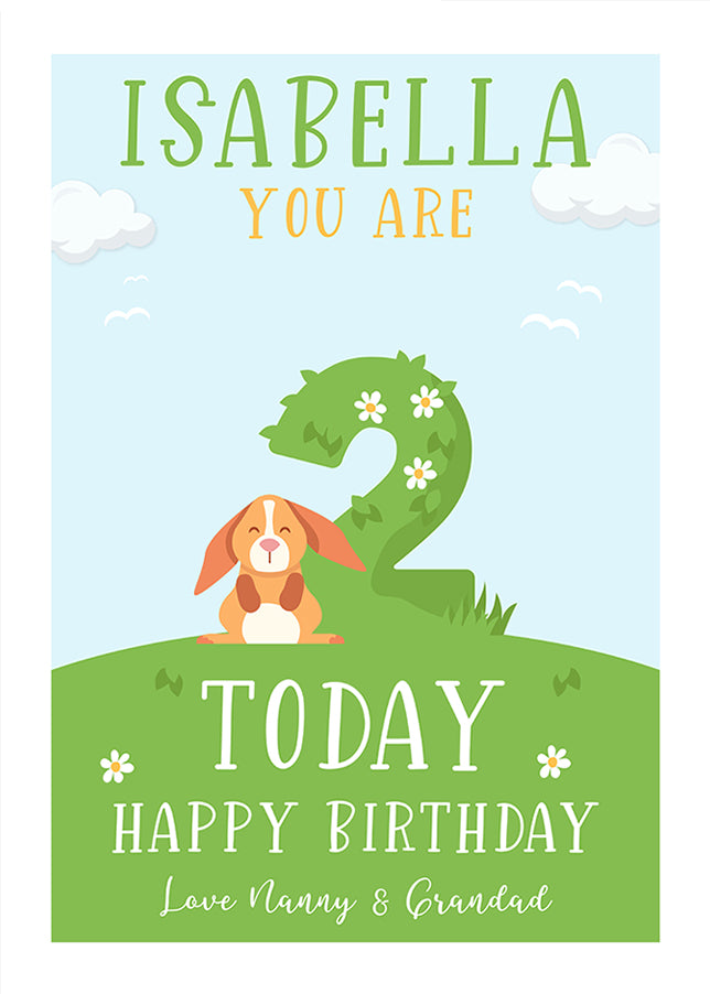 Personalised 2nd Birthday Card for Girls (Rabbits)