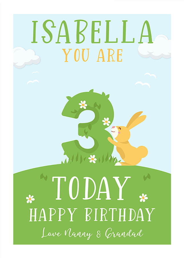 Personalised 3rd Birthday Card for Girls (Rabbits)