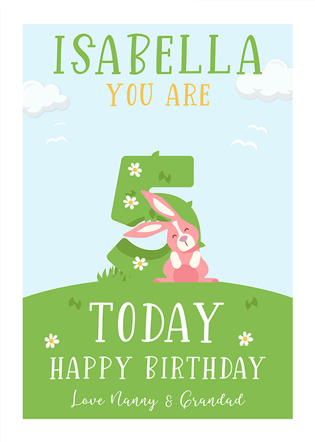 Personalised 5th Birthday Card for Girls (Rabbits)