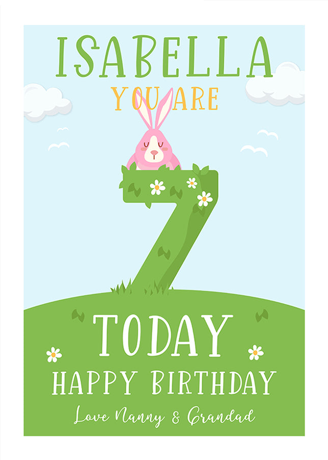 Personalised 7th Birthday Card for Girls (Rabbits)