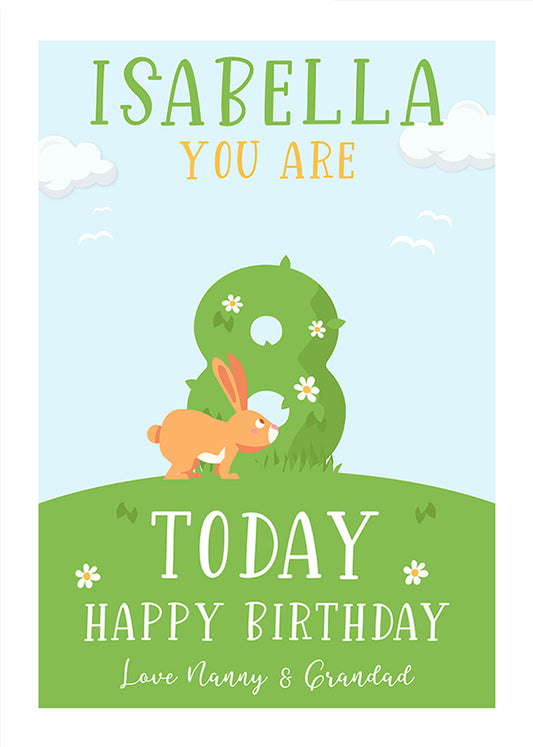 Personalised 8th Birthday Card for Girls (Rabbits)