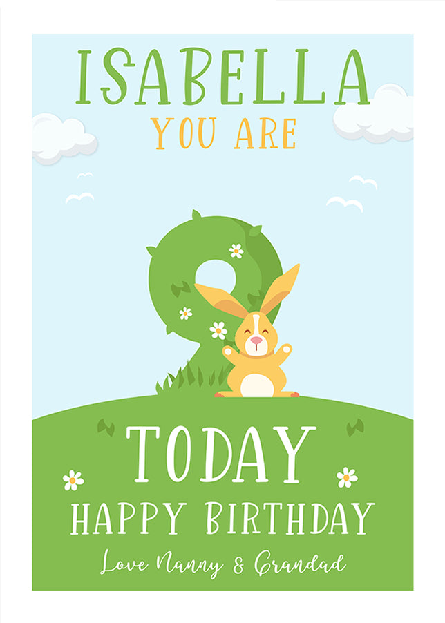 Personalised 9th Birthday Card for Girls (Rabbits)