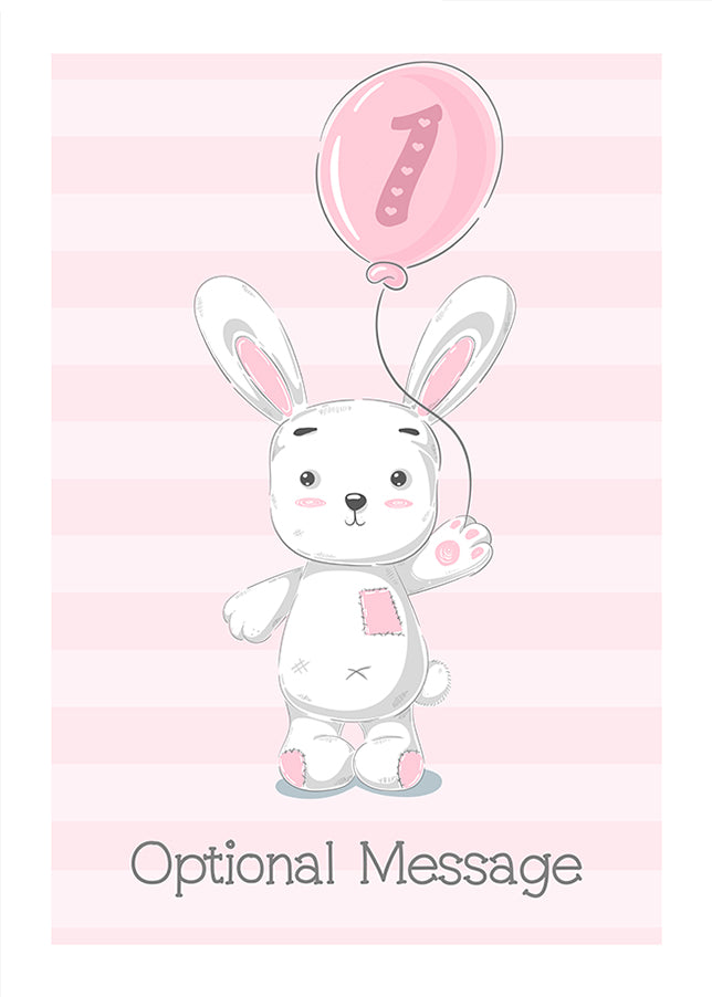 Rabbit 1st Birthday Card for Girls