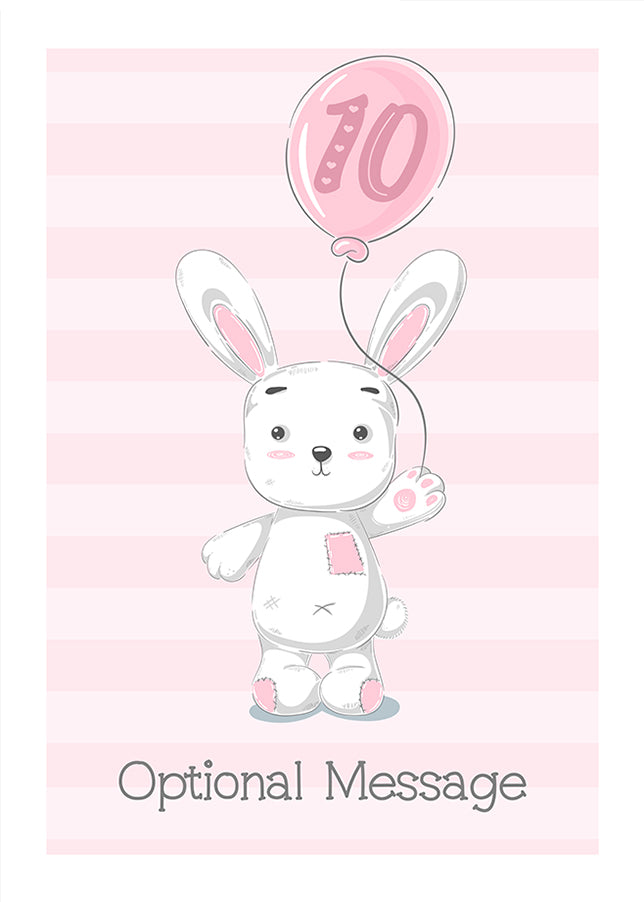 Rabbit 10th Birthday Card for Girls