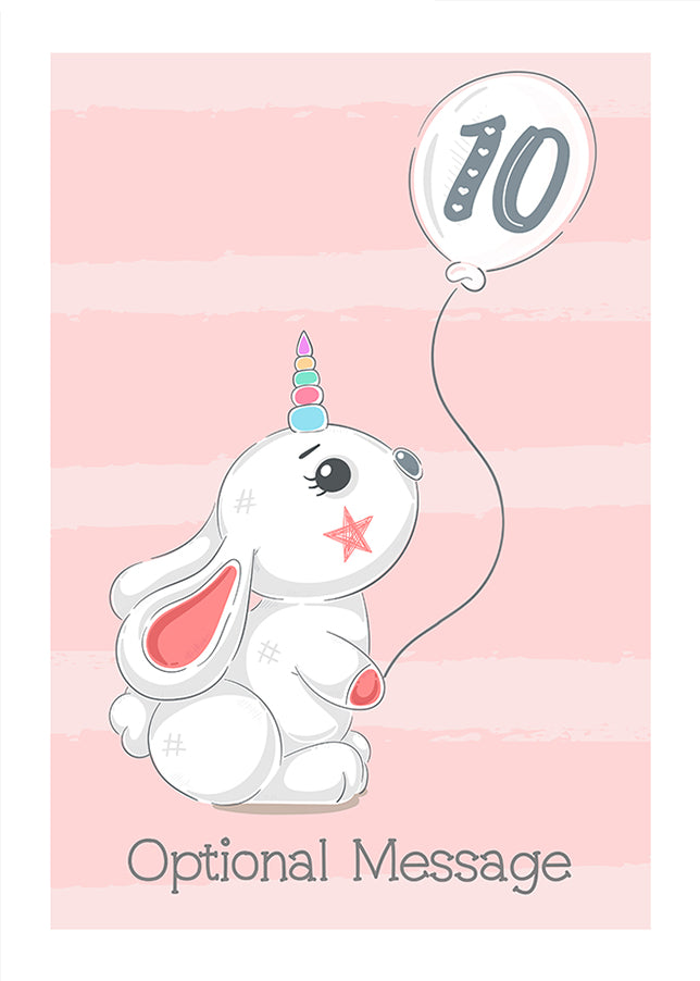 Personalised Cute 10th Birthday Card - Rabbit Unicorn