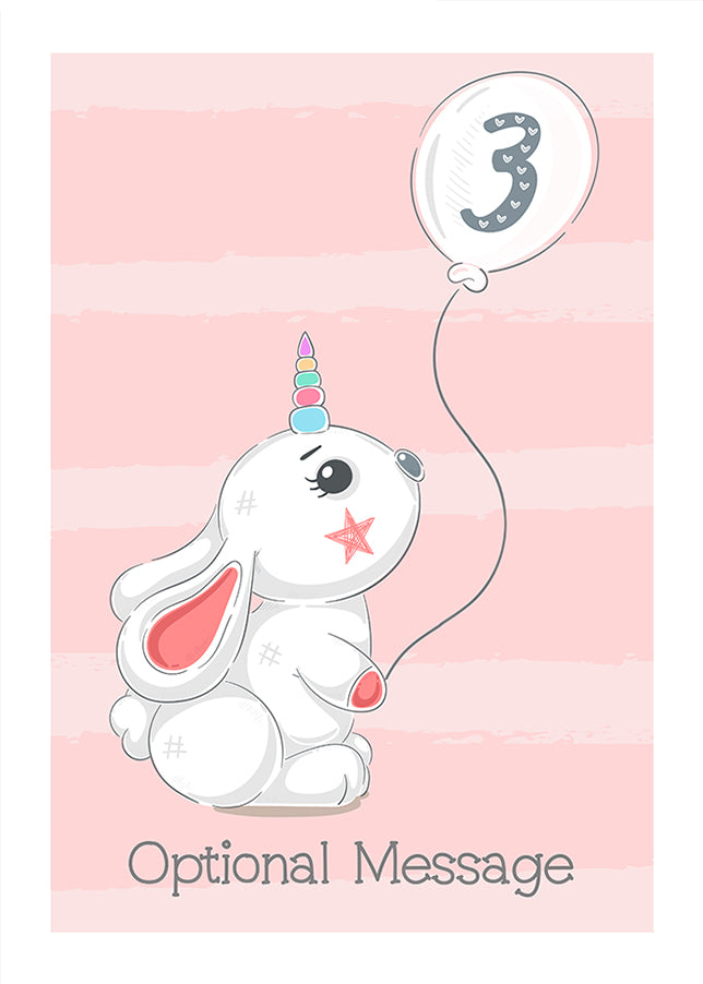 Personalised Cute 3rd Birthday Card - Rabbit Unicorn