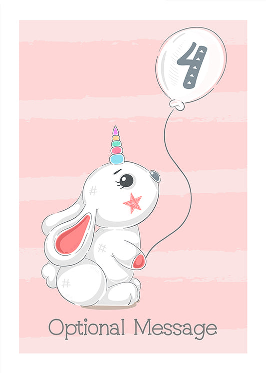 Personalised Cute 4th Birthday Card - Rabbit Unicorn